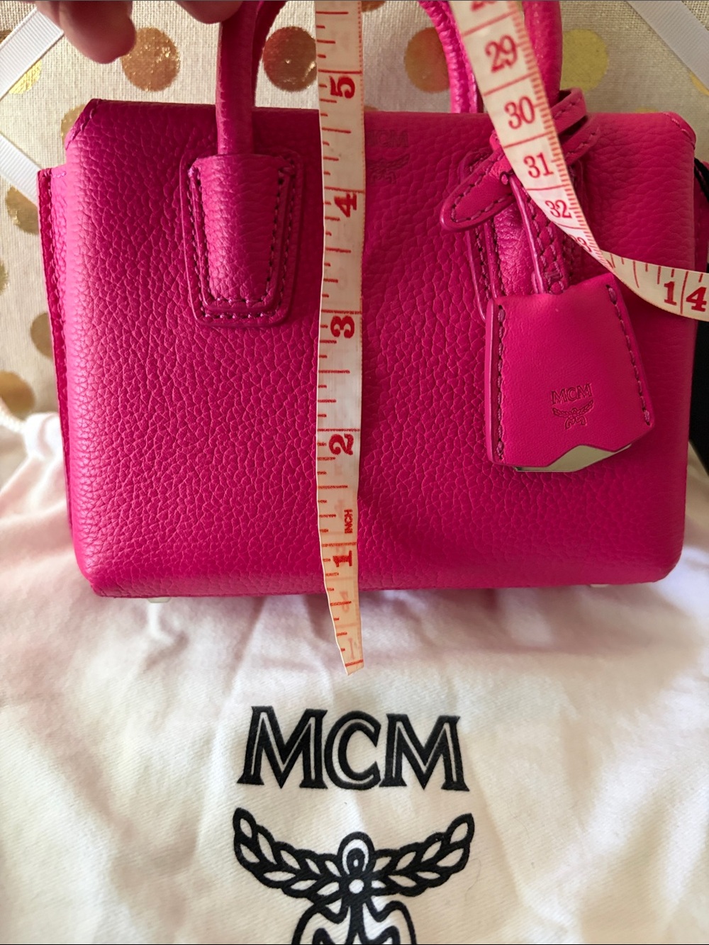 MCM X Mini Grained Calffskin Milla Tote in Beetrooth Pink NWT - Picture 15 of 15